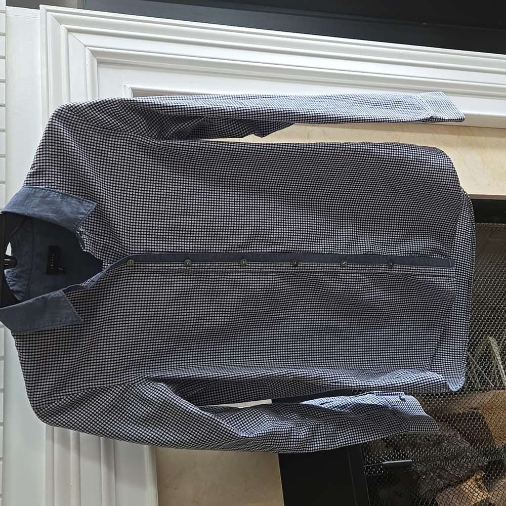 Theory Blue and White Checkered Button Down Shirt